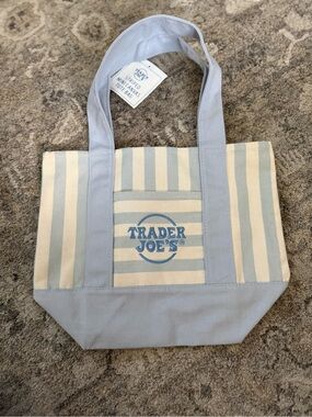 NWT Trader Joe’s Mini Blue/Cream stripped tote